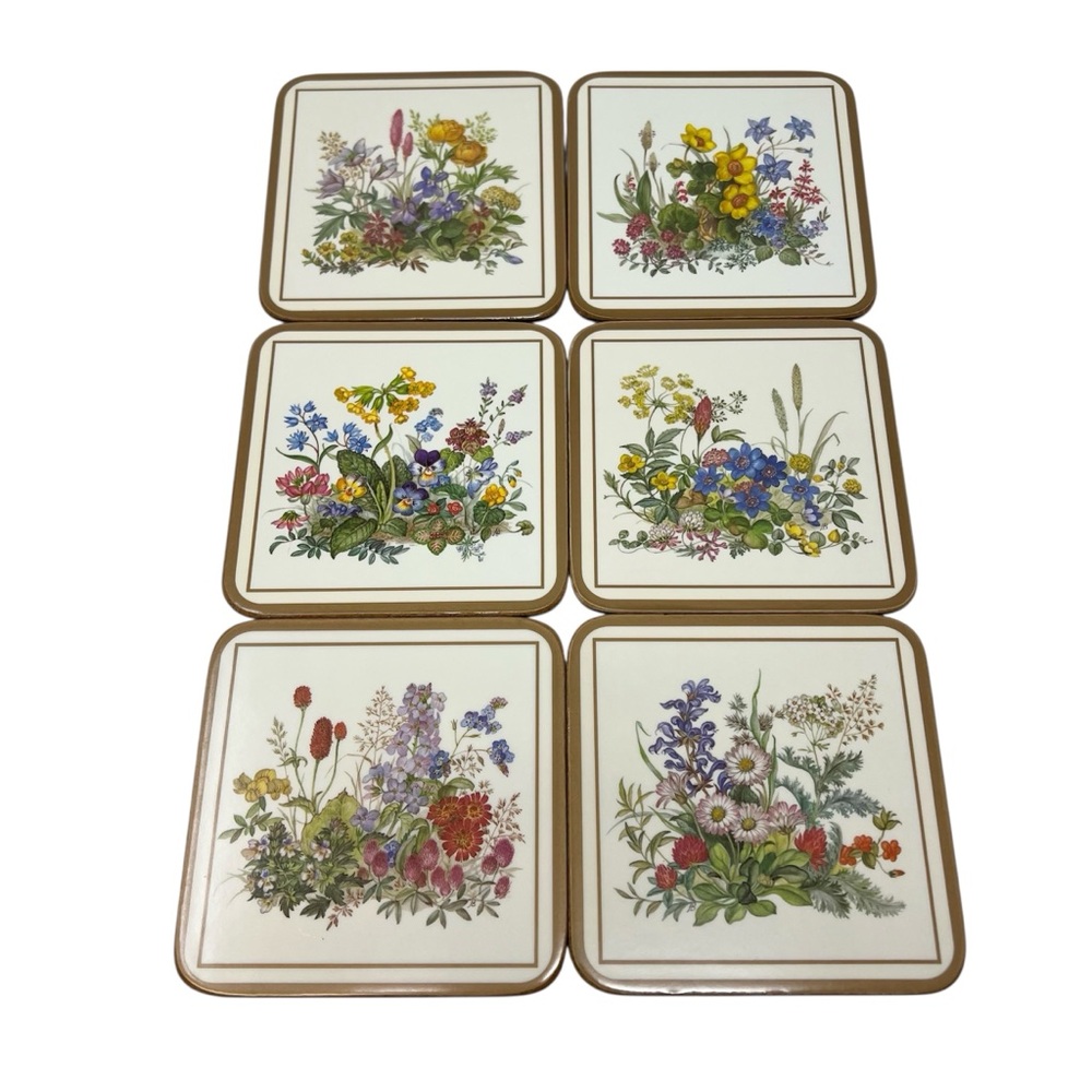 Vintage Pimpernel Meadow Flowers Set of 6 Coasters Mid Century Modern Wildflower